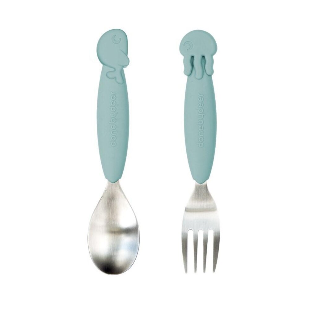 YummyPlus spoon & fork set, Sea friends Powder