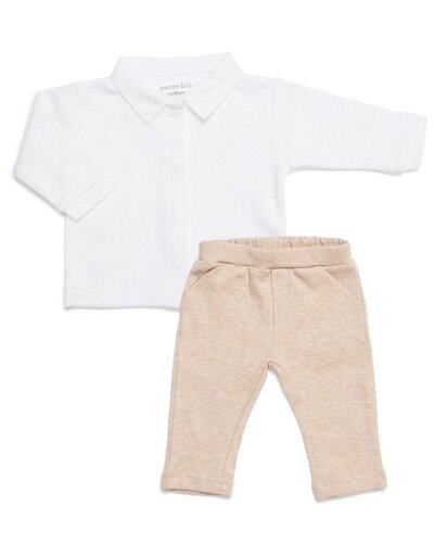 Baby Set White Shirt & Camel Pant