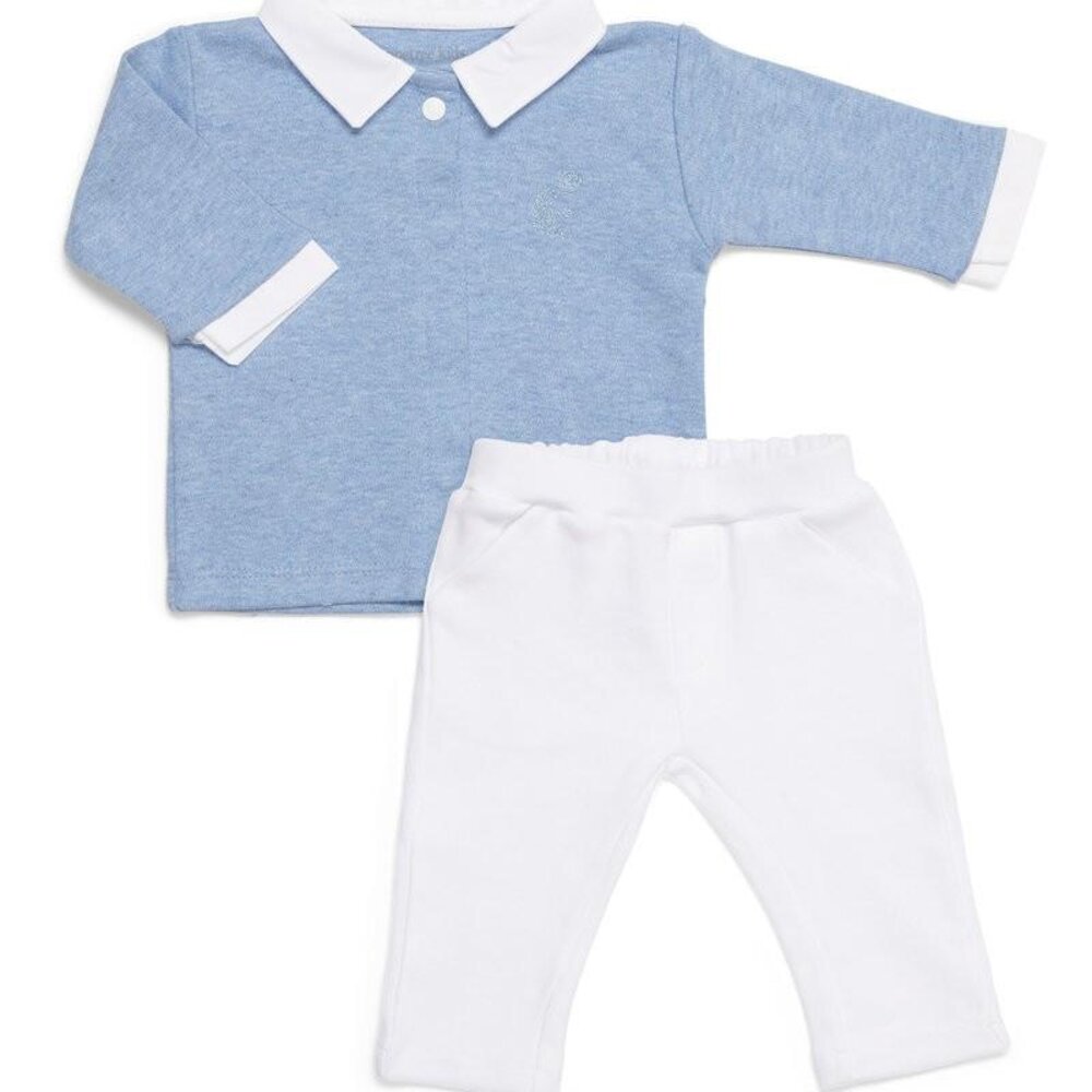 Baby Set Shirt & White Pant Denim Blue