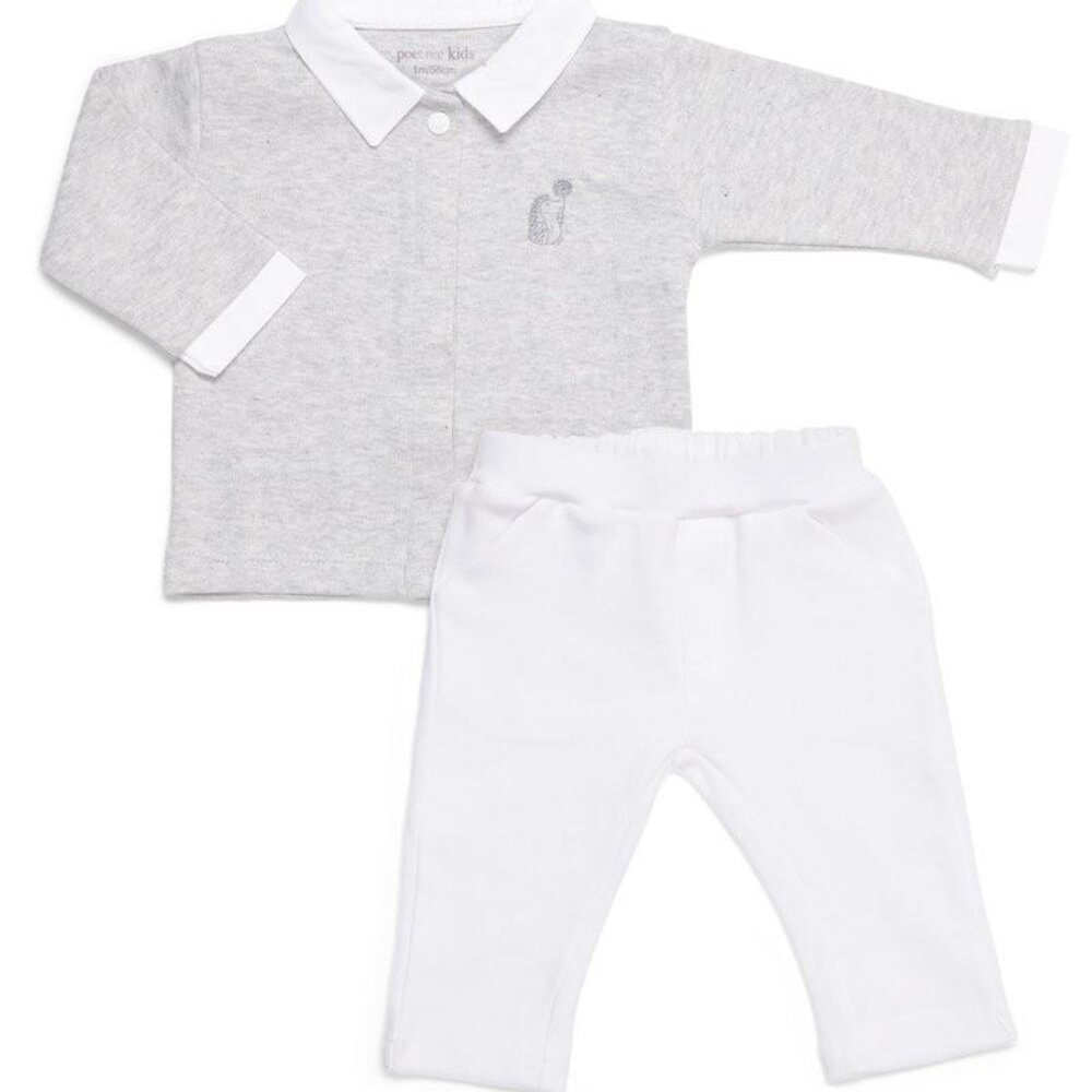 Baby Set Shirt & White Pant Grey Melange 