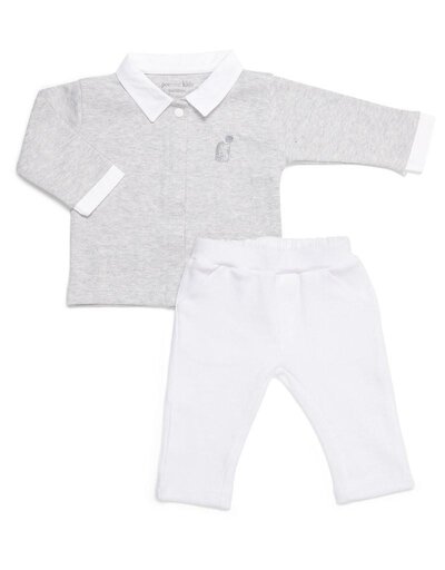 Baby Set Grey Melange Shirt & White Pant