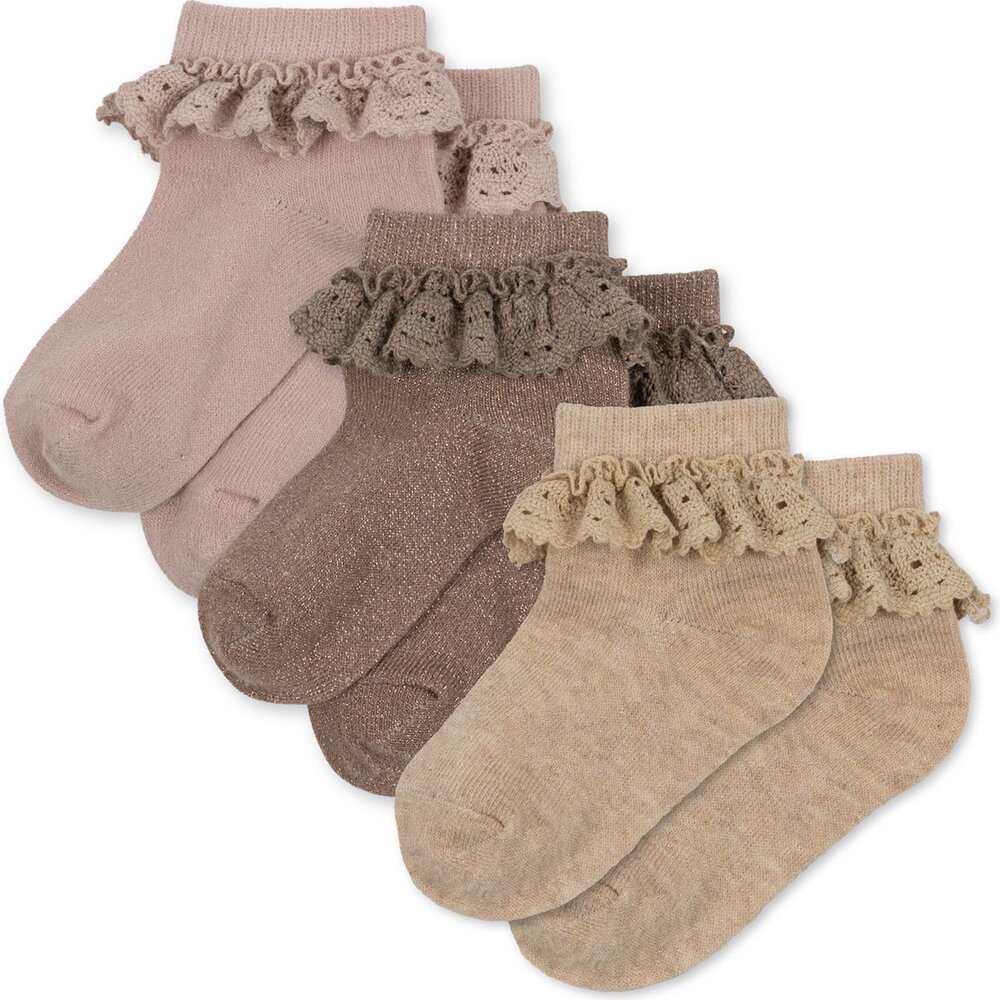 3 pack lace socks lurex rose/sand/roebuck