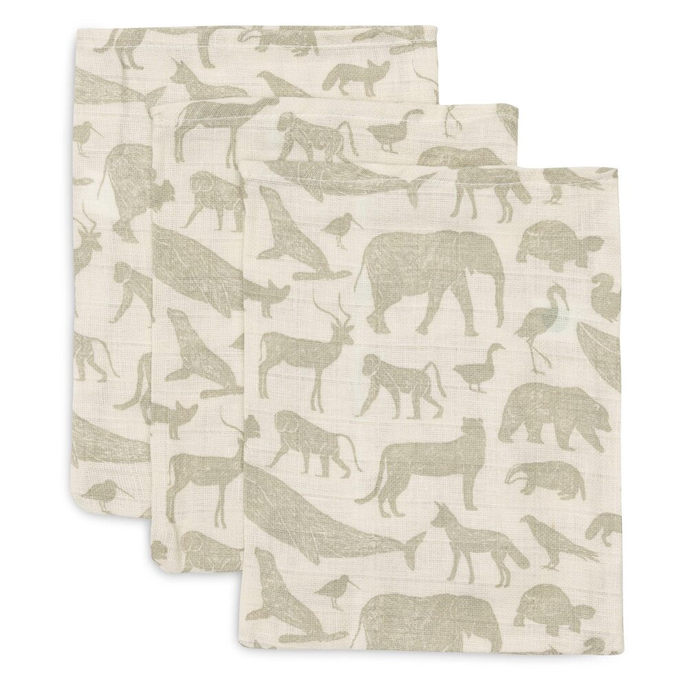 Hydrofiel Washandje 15x20cm Animals - 3 Stuks Olive Green