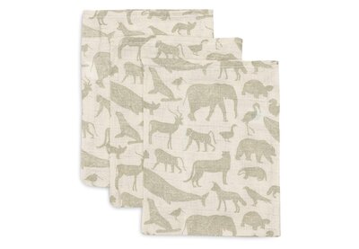 Hydrofiel Washandje 15x20cm Animals - 3 Stuks Olive Green