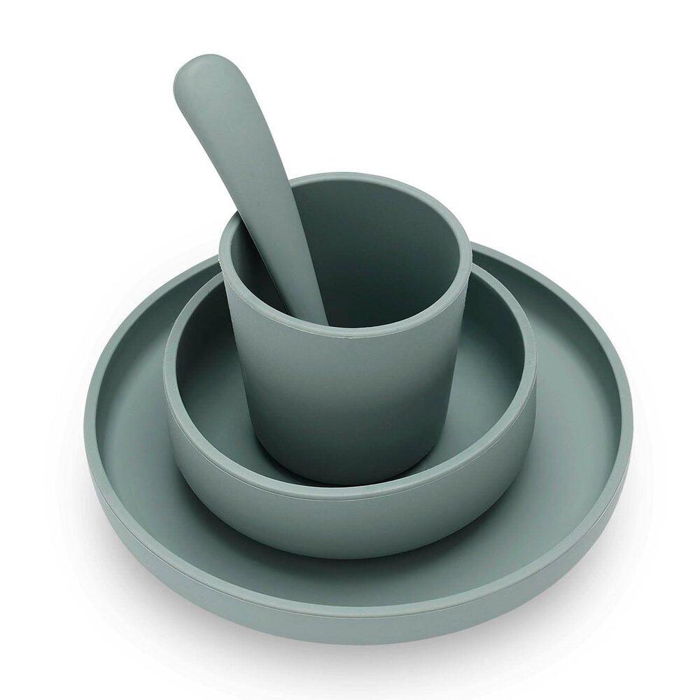 Kinderserviesset Silicone 4-delig Ash green