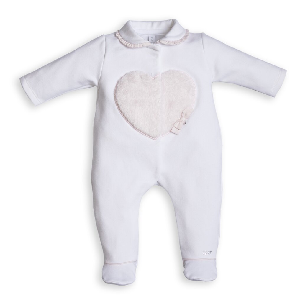 Babypakje met hartje in bont White / Blush Pink