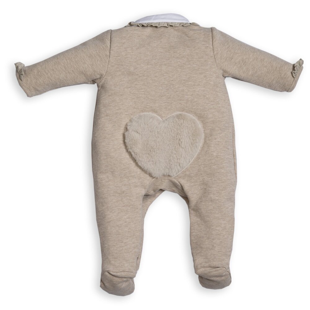 Babypakje met hartje in bont achteraan Beige