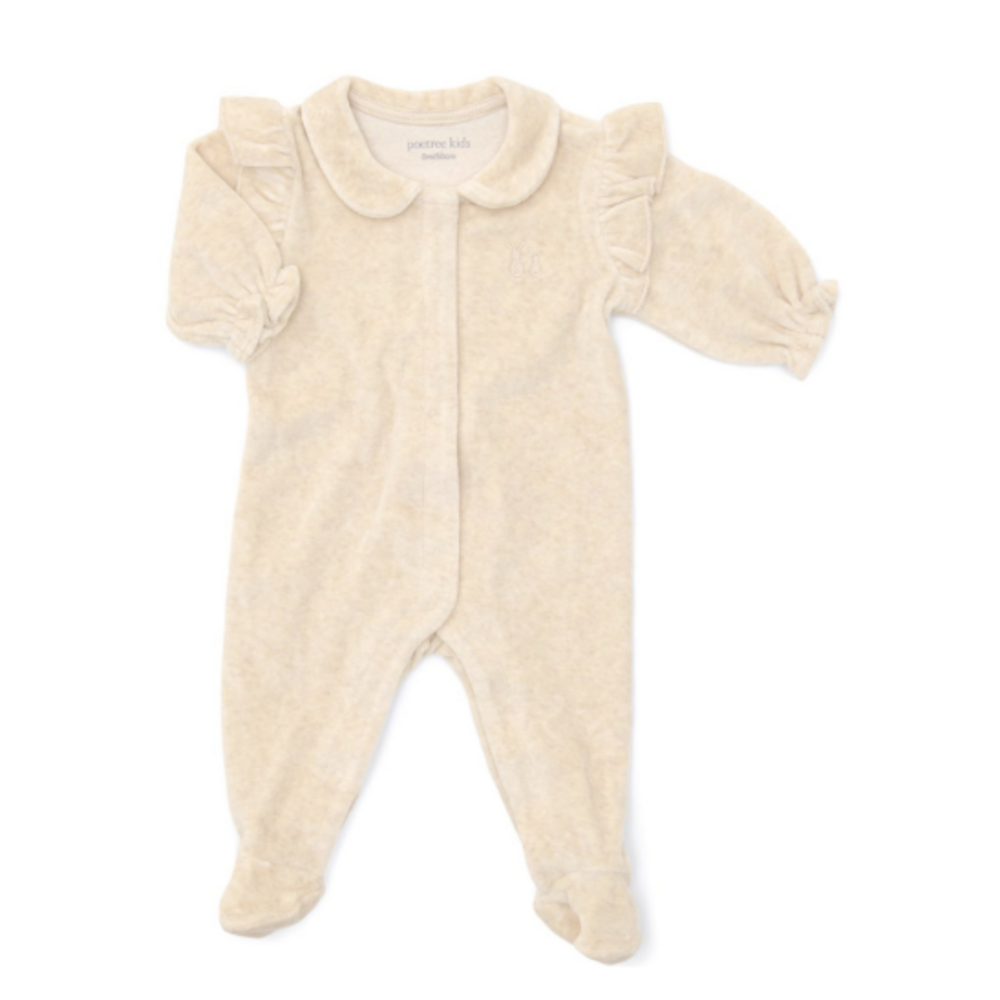 Babypakje velours met ruffles Sand