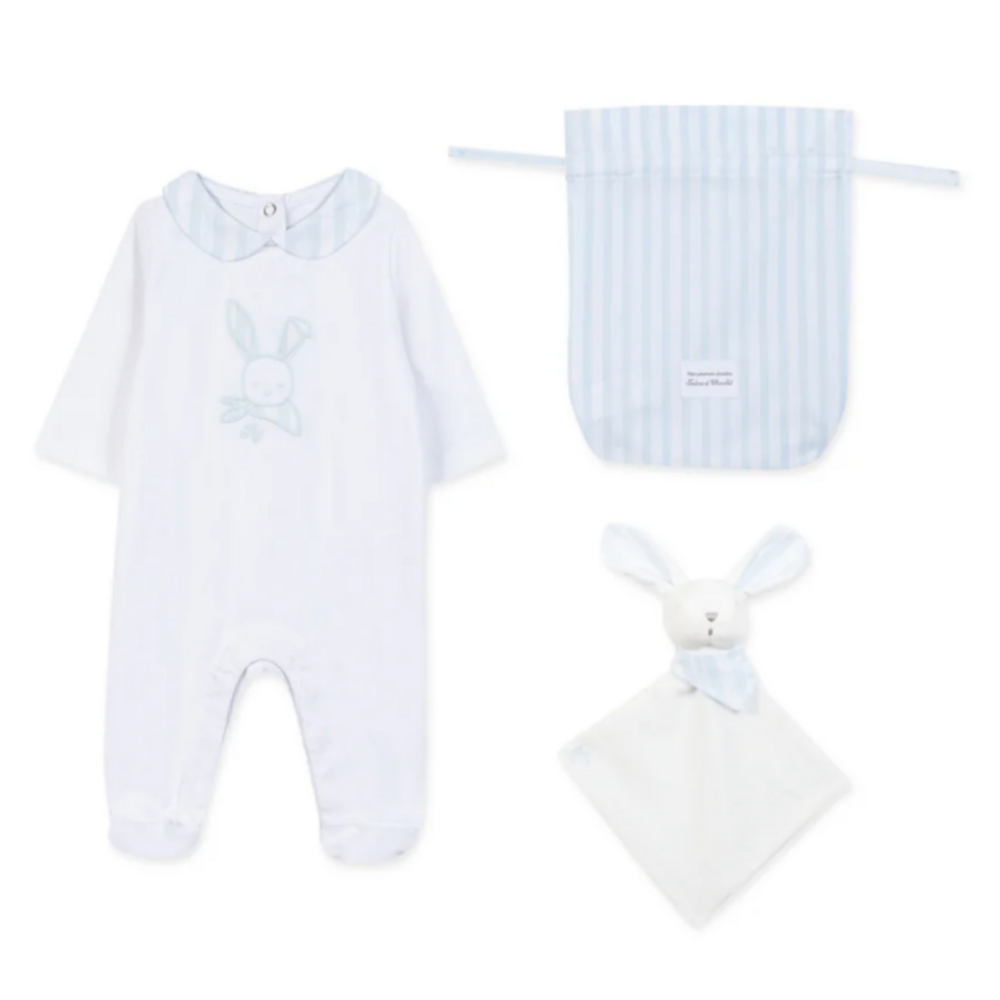 Set Babypakje + doudou in zakje bleu ciel