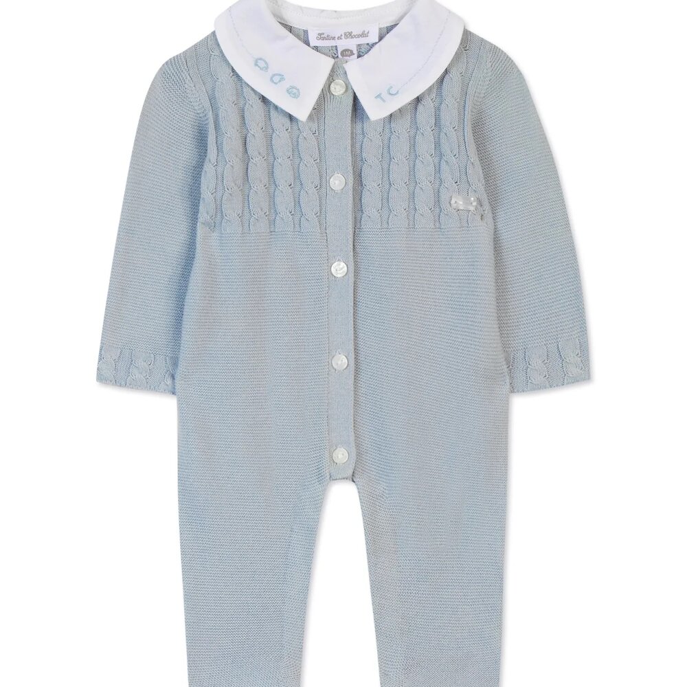 Babypakje met kraagje en broderie Bleu grisé