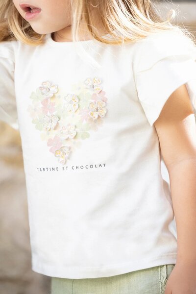 T-shirt met bloemetjes nacre