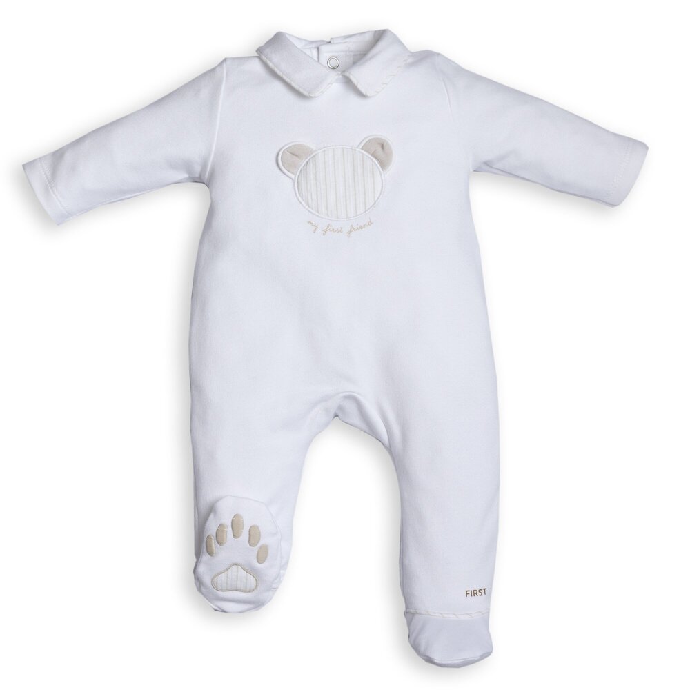 Babypakje met gestreep beertje White/beige