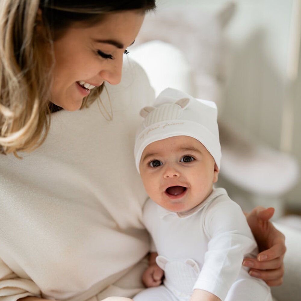 Babypakje met gestreep beertje White/beige