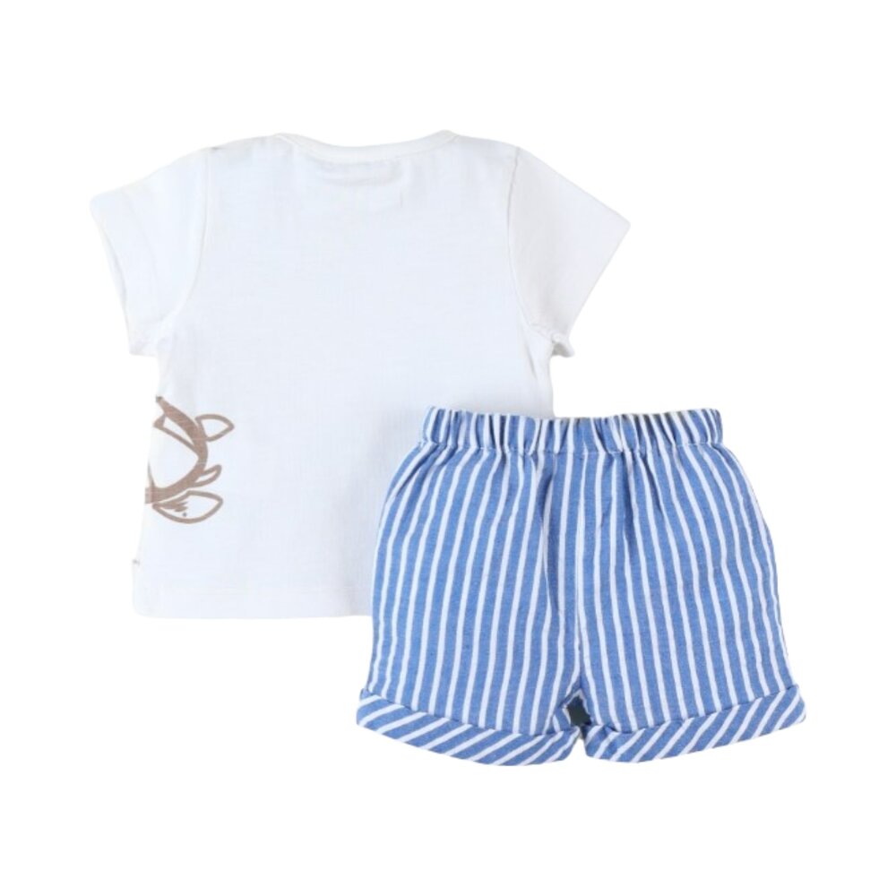 T-shirt + short 2-delig setje schildpad Ecru/blauw