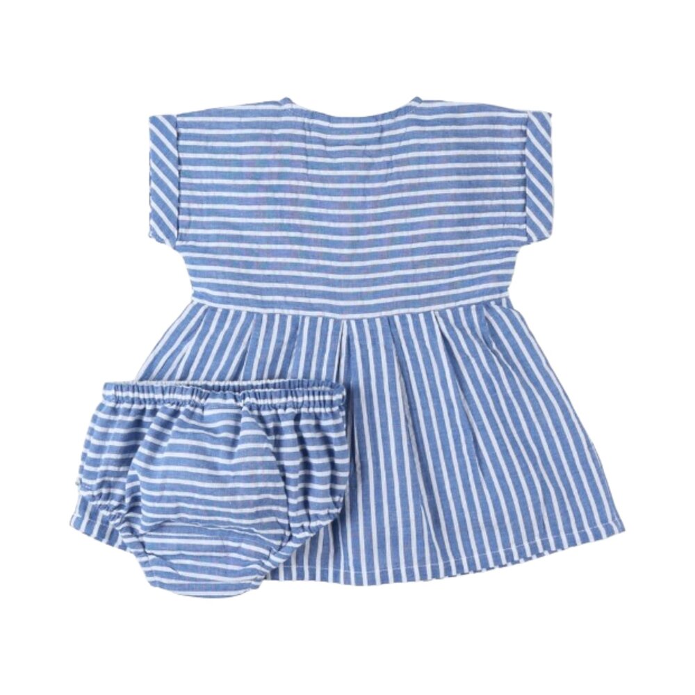 Jurk + bloomer set met streepjes Blauw/wit