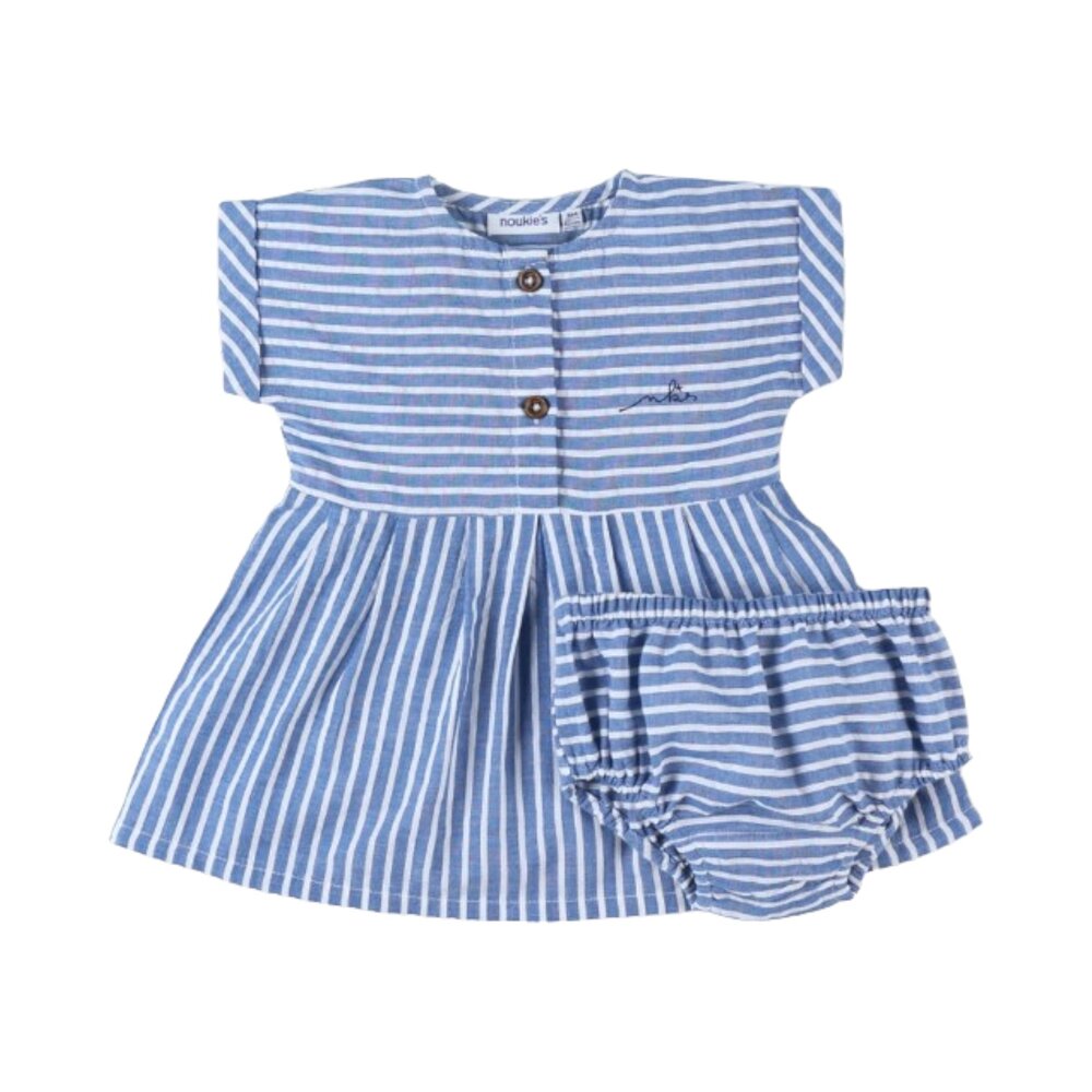 Jurk + bloomer set met streepjes Blauw/wit