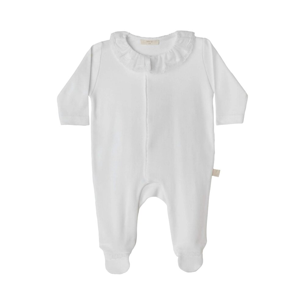 Cotton babygrow with frilly chest detail - Neutral Beige