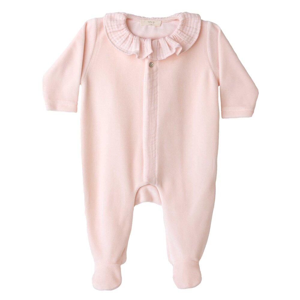 Babypakje velours met tetra kraagje Peach pink