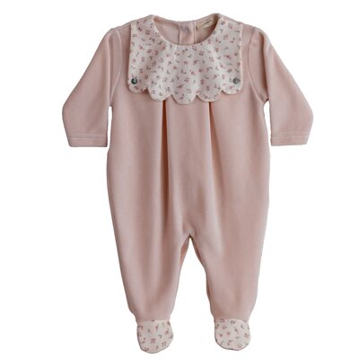 Babypakje velours Floral met kraagje Peach Pink