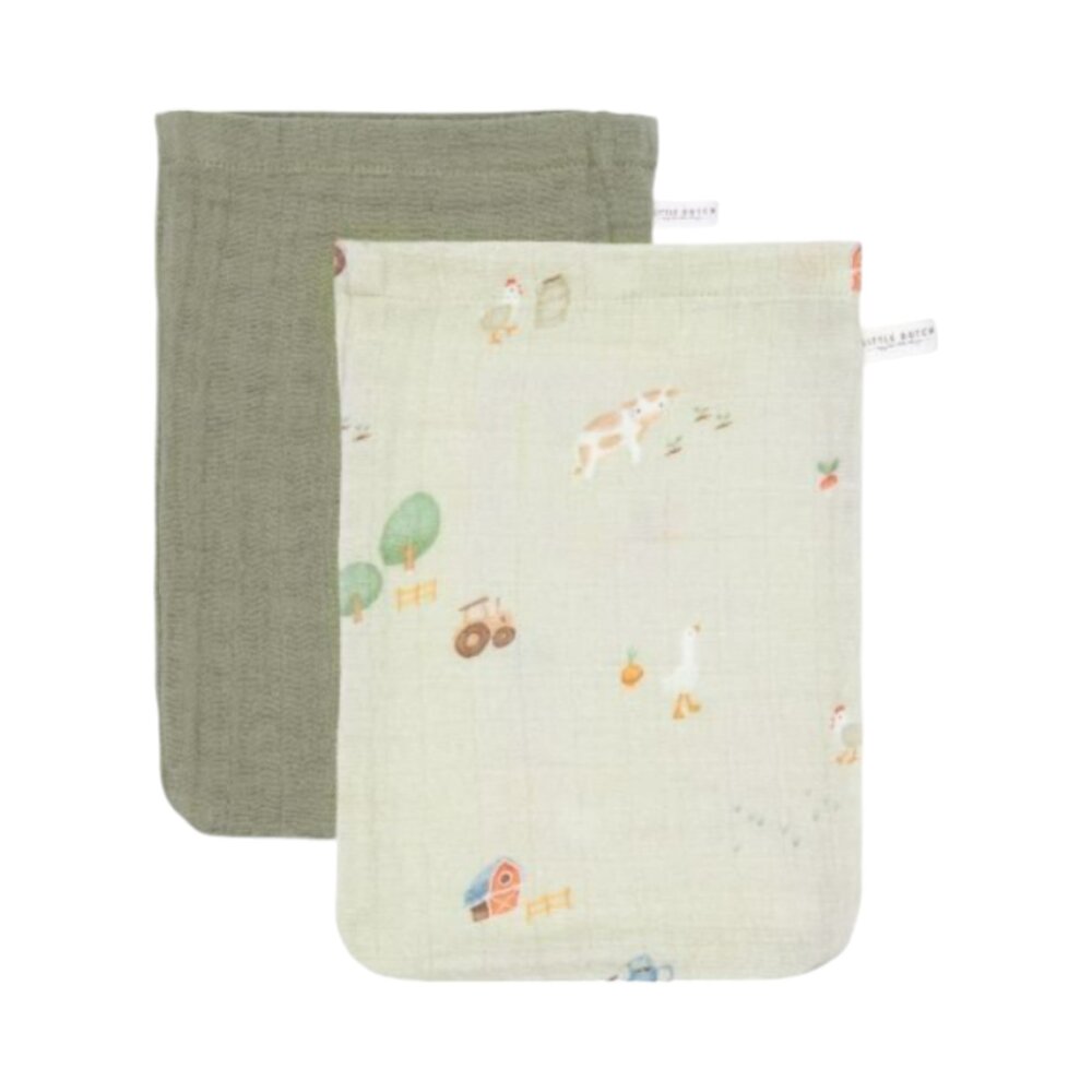 Washandjes set hydrofiel Baby Little Farm / Olive