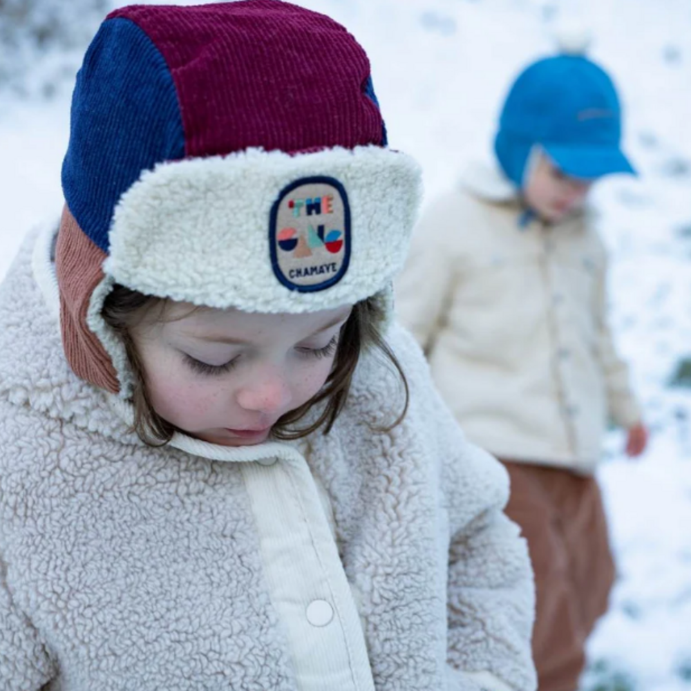 Bontmuts met oorflappen Marine & Burgundy