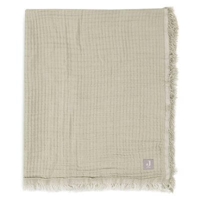 Deken Ledikant 120x120cm Muslin Fringe Olive green