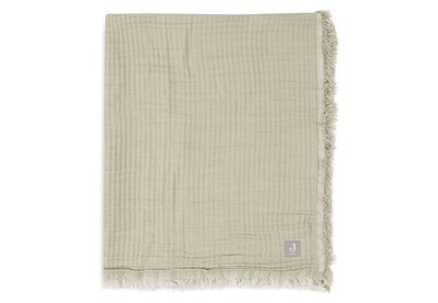 Deken Ledikant 120x120cm Muslin Fringe Olive green