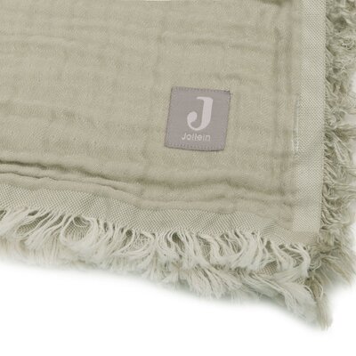 Deken Ledikant 120x120cm Muslin Fringe Olive green