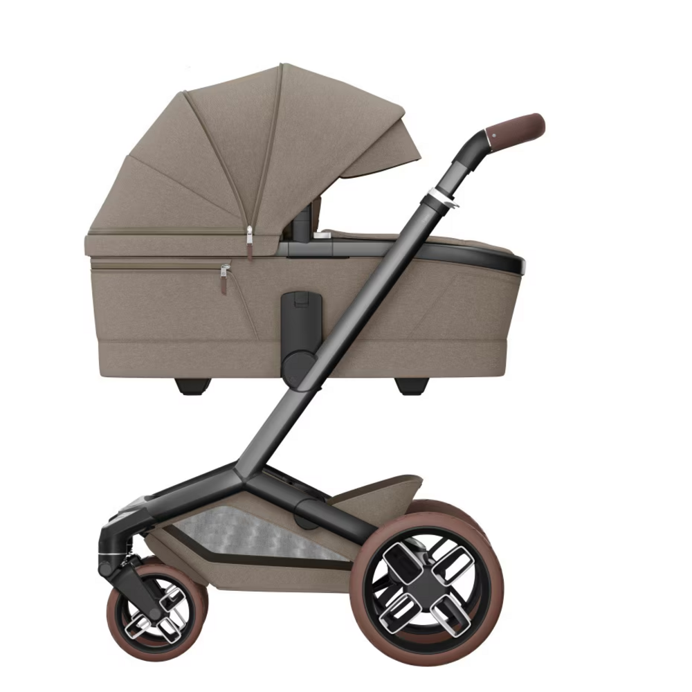 Kinderwagen FAME + reiswieg (donker frame + bruine wielen + bruin leder) Twillic Truffle