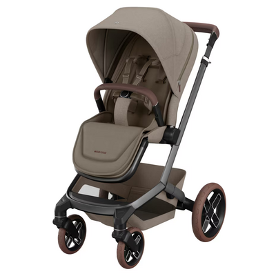 Kinderwagen FAME + reiswieg (donker frame + bruine wielen + bruin leder) Twillic Truffle