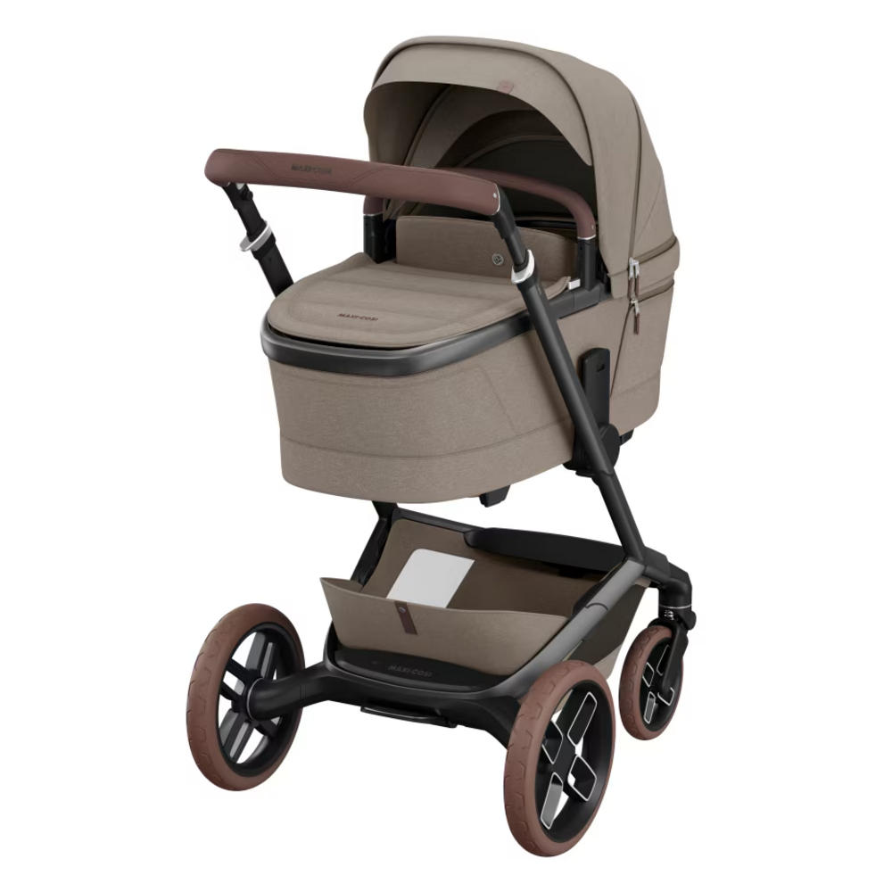 Kinderwagen FAME + reiswieg (donker frame + bruine wielen + bruin leder) Twillic Truffle