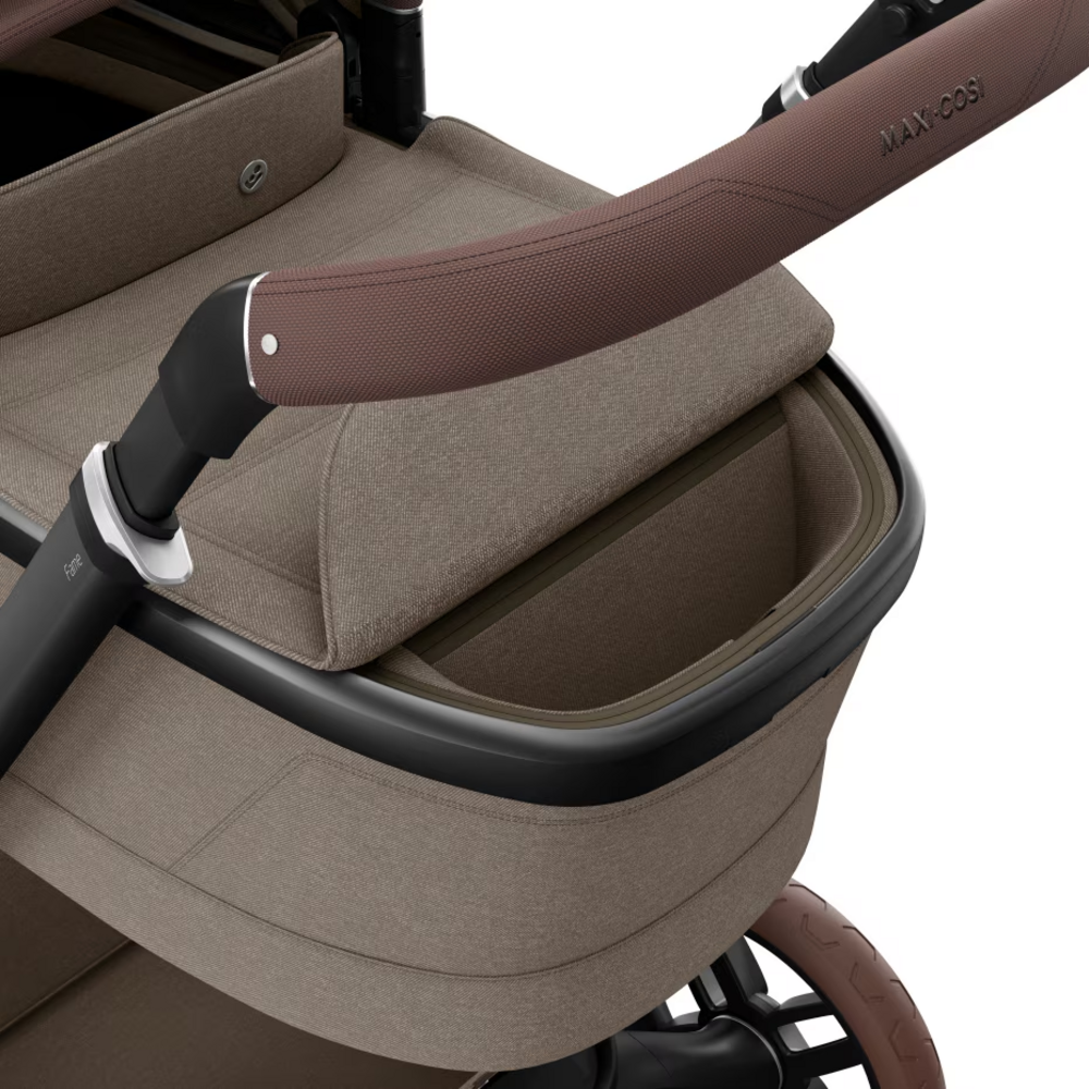 Kinderwagen FAME + reiswieg (donker frame + bruine wielen + bruin leder) Twillic Truffle