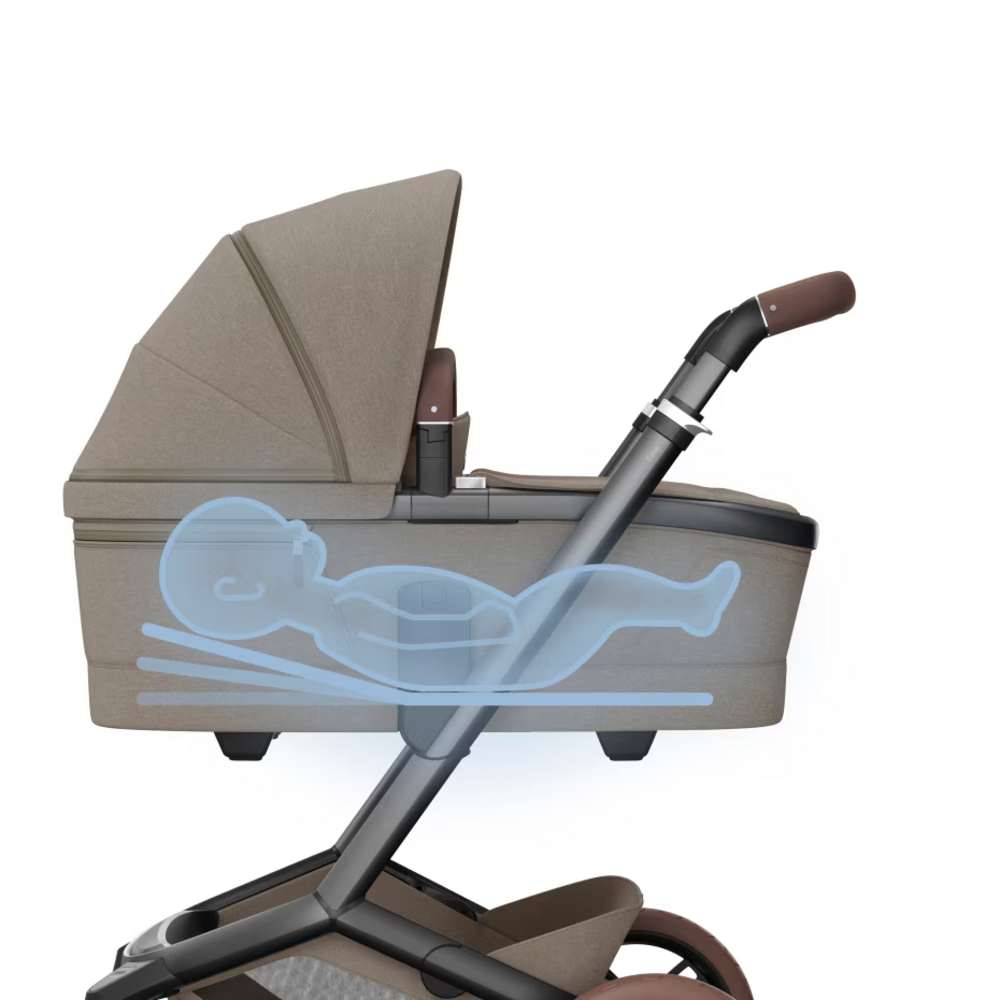 Kinderwagen FAME + reiswieg (donker frame + bruine wielen + bruin leder) Twillic Truffle