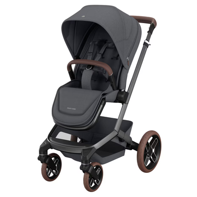 Kinderwagen FAME + reiswieg (donker frame + bruine wielen + bruin leder) Twillic Graphite