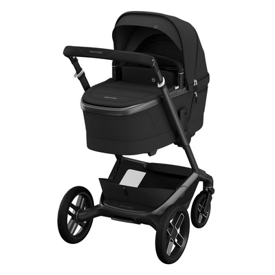 Kinderwagen FAME + reiswieg (donker frame + zwarte wielen + zwart leder) Twillic Black