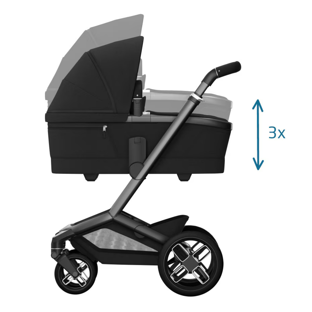 Kinderwagen FAME + reiswieg (donker frame + zwarte wielen + zwart leder) Twillic Black