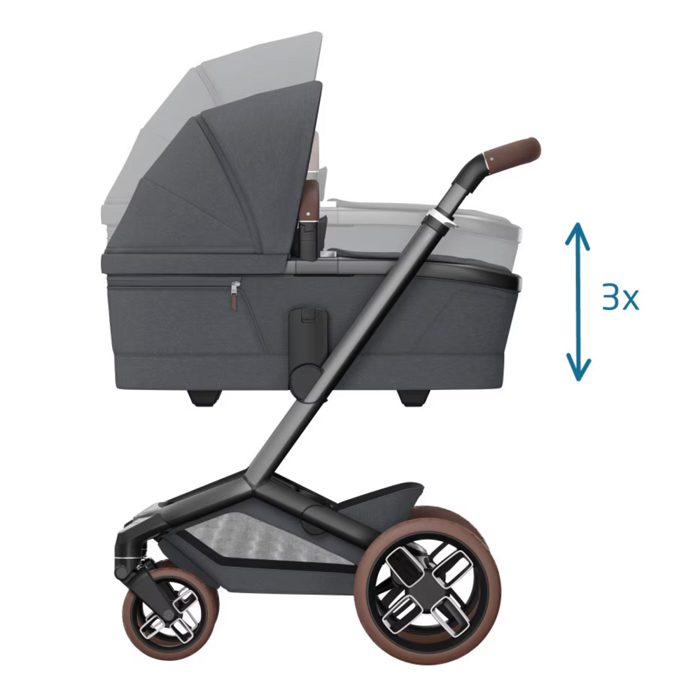 Kinderwagen FAME + reiswieg (donker frame + bruine wielen + bruin leder) Twillic Graphite