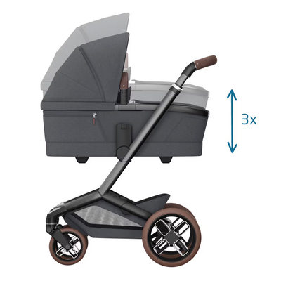 Kinderwagen FAME + reiswieg (donker frame + bruine wielen + bruin leder) Twillic Graphite