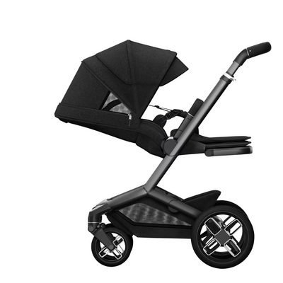 Kinderwagen FAME + reiswieg (donker frame + zwarte wielen + zwart leder) Twillic Black