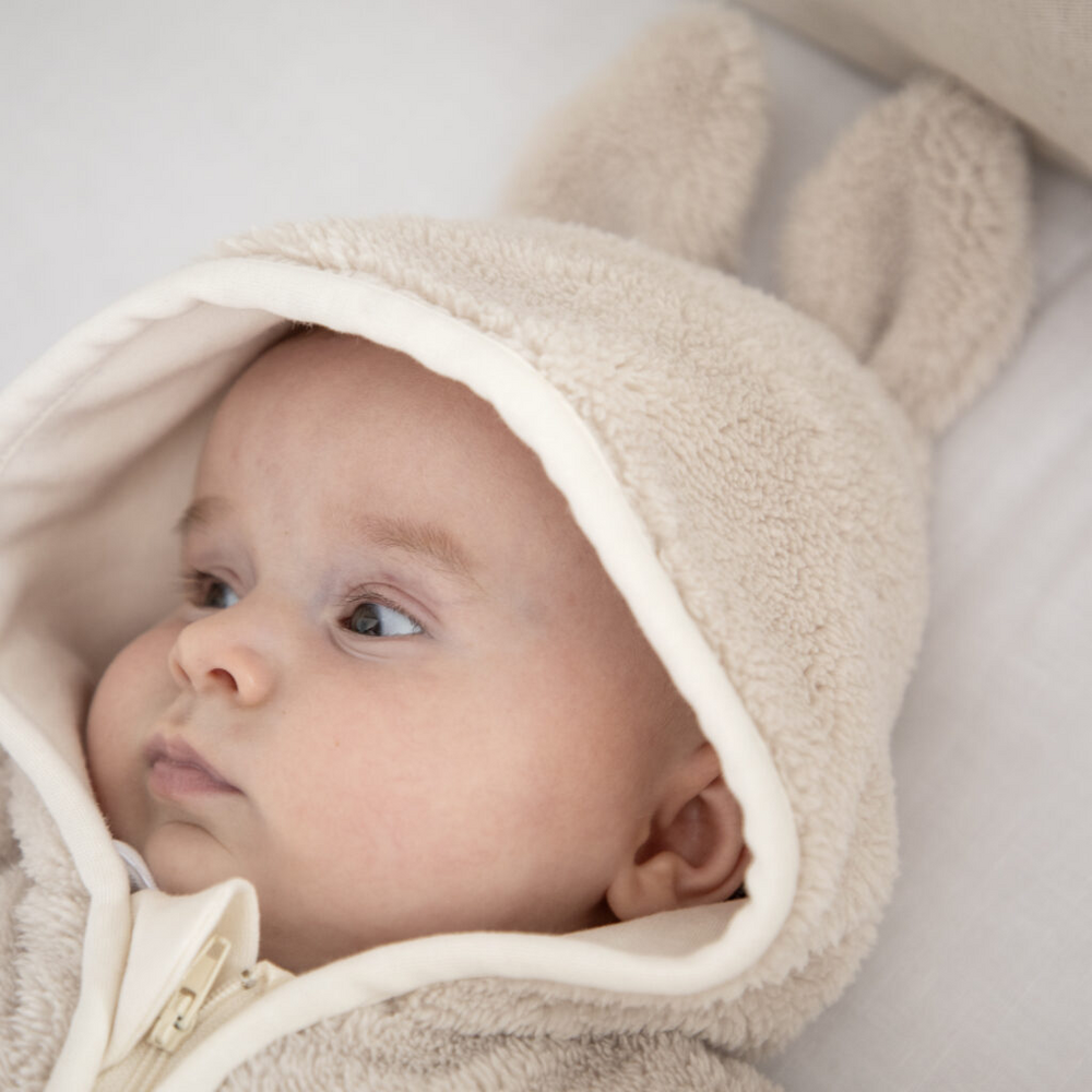 Teddy onesie met rits en oortjes Camel