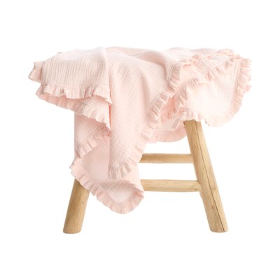 Luxe Deken Delphine organische tetra met ruffles 120x120cm Peachy pink