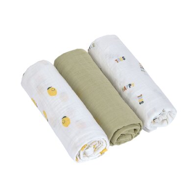 Swaddle & Burp Blanket L GOTS Happy Fruits 3 pcs, 85 x 85 cm Lemon