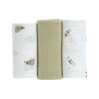 Swaddle & Burp Blanket M GOTS Happy Fruits 3 pcs, 60 x 60 cm Pear