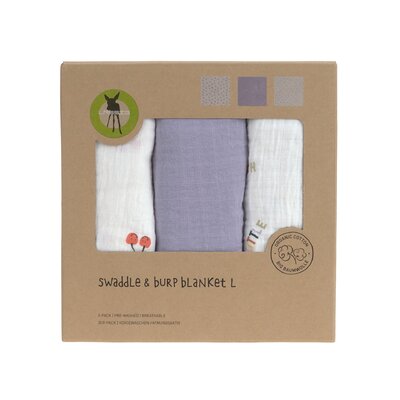 Swaddle & Burp Blanket L GOTS Happy Fruits 3 pcs, 85 x 85 cm Cherry