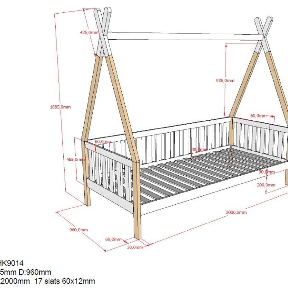 Tipi Bed met Hekje 90 X 200 cm