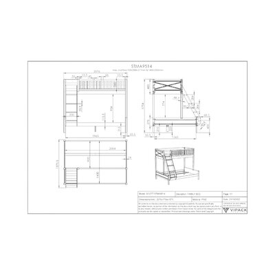 Scott Familiebed 140 X 200 cm + 90 X 200 cm Wit