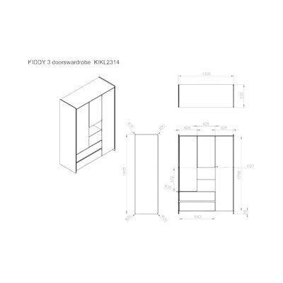 Kiddy 3-deurs Kleerkast Wit