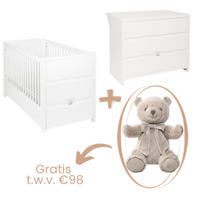 June 2-delige kamer (babybed+commode+extensie) + GRATIS knuffel