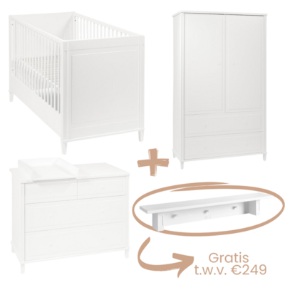 Gio 3-delige kamer (babybed+commode+2-deurskast) + GRATIS legplankje