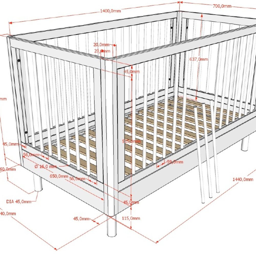 Forrest babybed 70x140 cm + ombouw peuterbed Wit